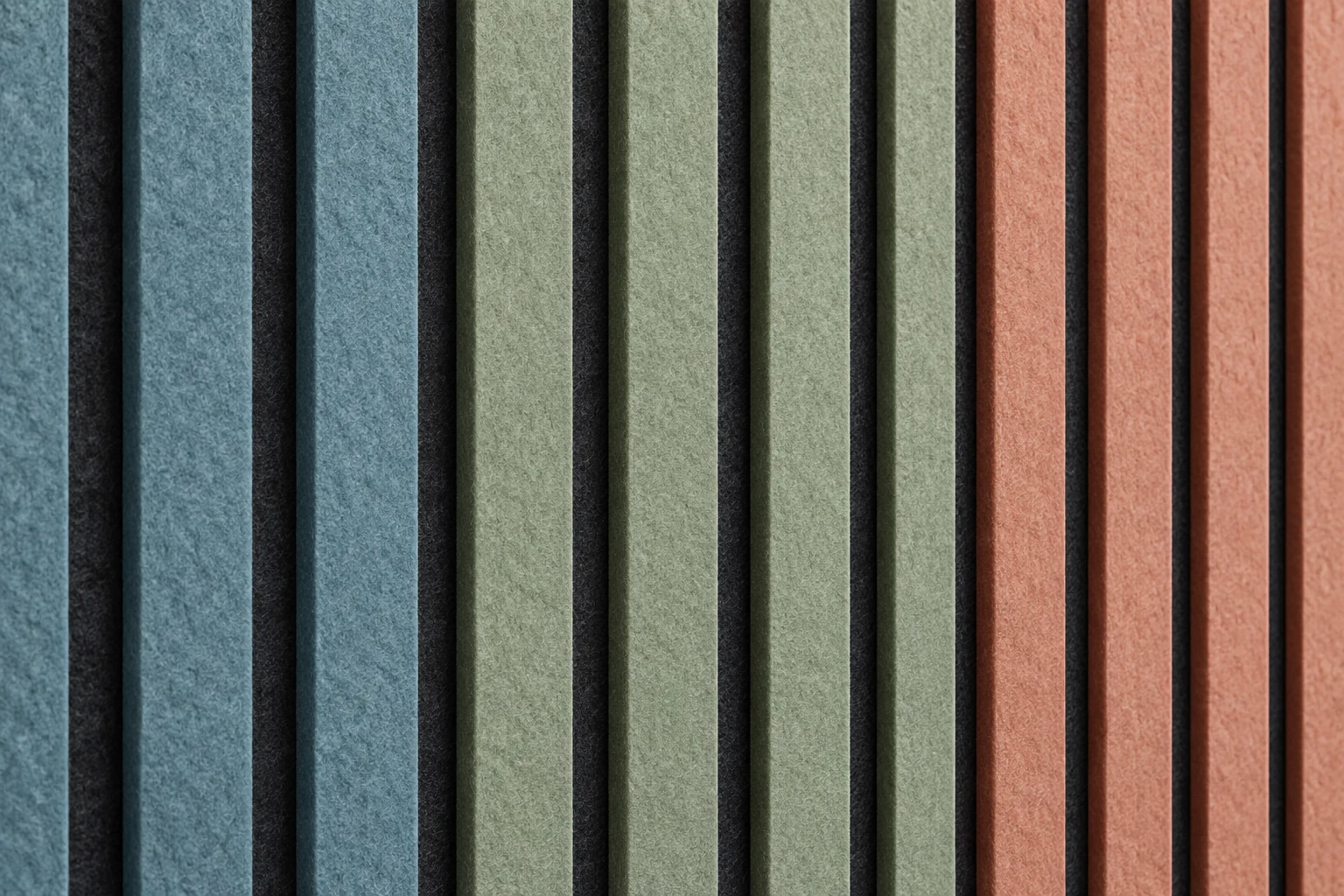 Design concept showing coloured PET felt slats on a PET felt backing
